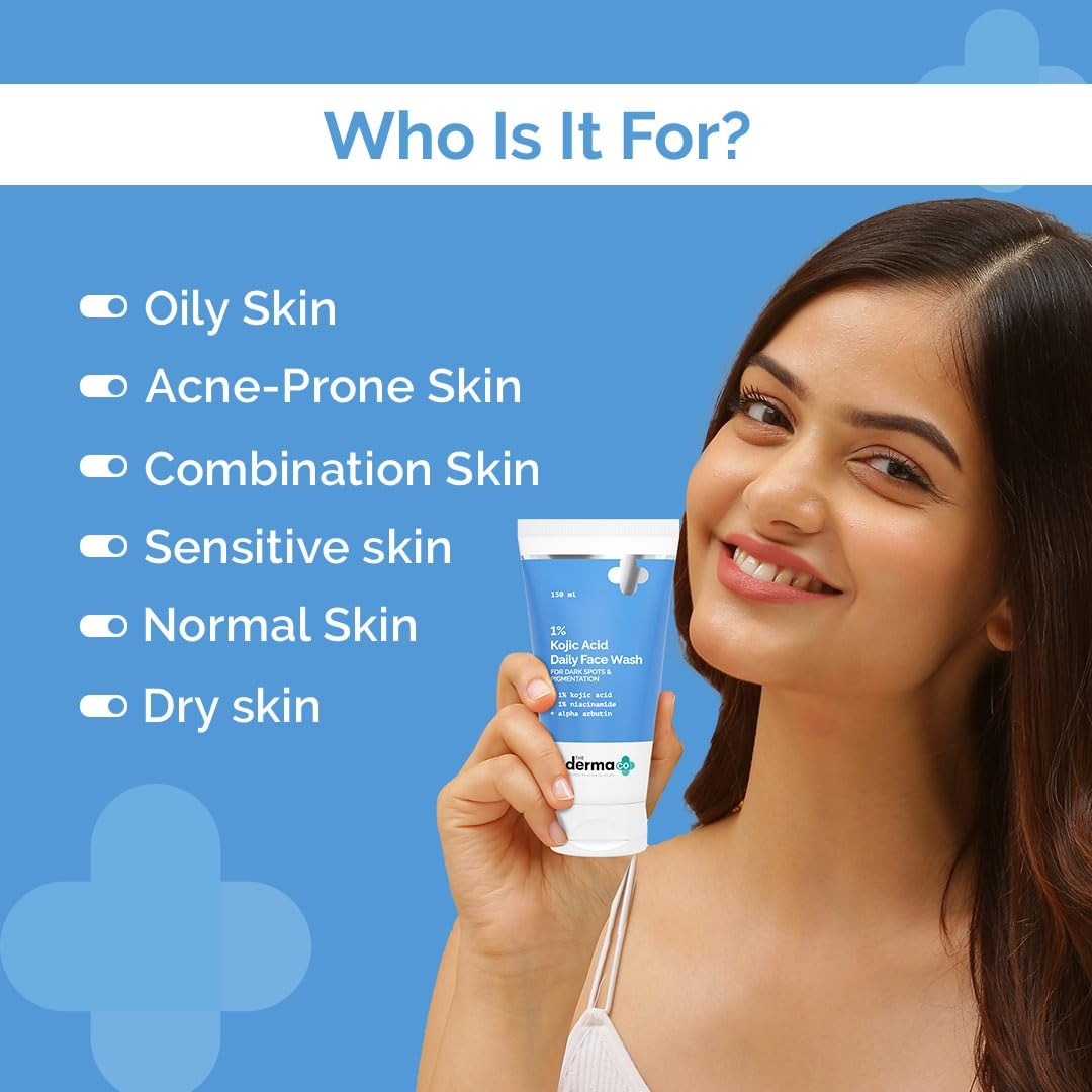 The Derma Co 1% Kojic Acid Face Wash | With Niacinamide & Alpha Arbutin | Reduces Dark Spots, Pigmentation & Blemishes | Cleanses & Brightens Skin