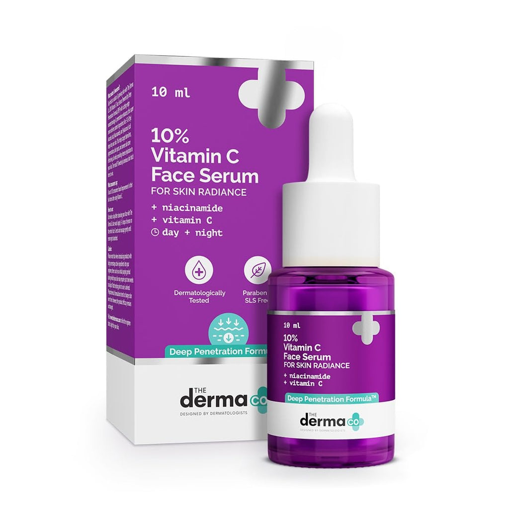 The Derma Co 10% Vitamin C Face Serum with 5% Niacinamide, Powered by Deep Penetration Formula™ | Fades Dark Spots | Reduces Pigmentation | Boosts Collagen 10ml