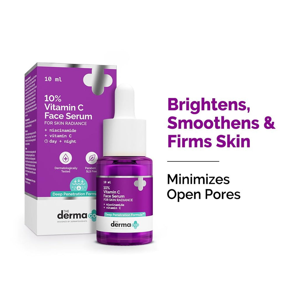 The Derma Co 10% Vitamin C Face Serum with 5% Niacinamide, Powered by Deep Penetration Formula™ | Fades Dark Spots | Reduces Pigmentation | Boosts Collagen 10ml