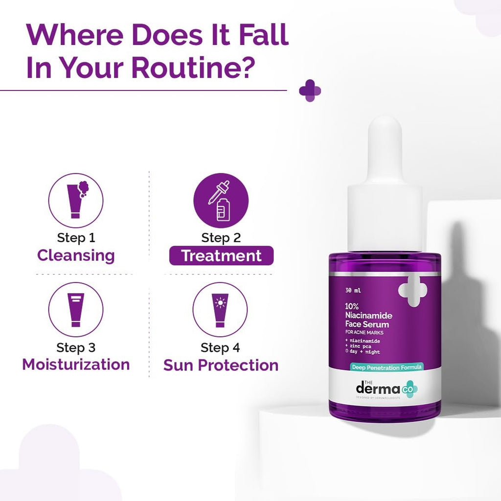 The Derma Co 10% Niacinamide Serum with 2% Zinc, Powered by Deep Penetration Formula™ | Fades Acne Marks, Controls Oil & Reduces Dark Spots | 30 ml
