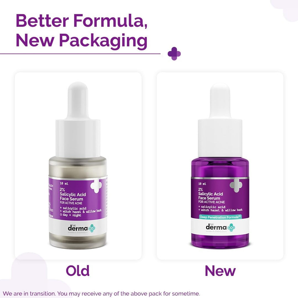 The Derma Co 2% Salicylic Acid Face Serum - 10 ml | Reduces acne & blackheads | Tightens pores | Exfoliates & soothes inflammation