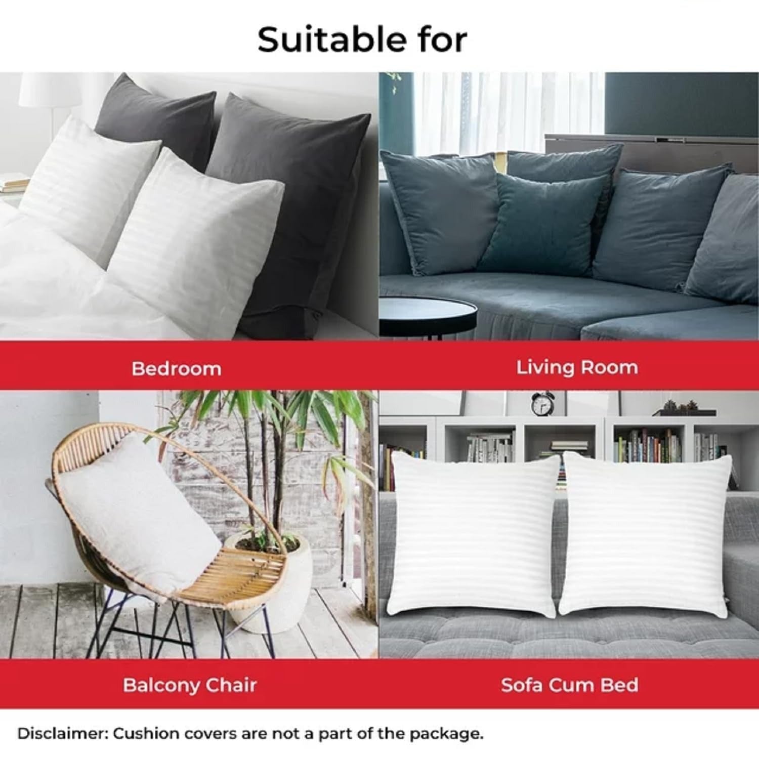 Cushion Pillow - Luxury Satin Stripes Premium Pillow in White, Breathable pillow ,Durable pillow ,Easy care pillow, Lightweight pillow,
