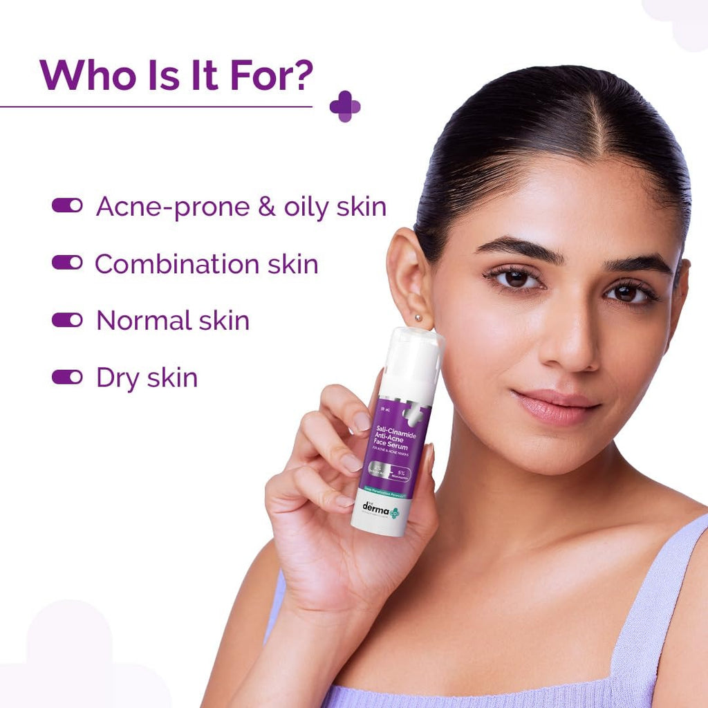 The Derma Co Sali-Cinamide Anti-Acne Face Serum - 30 ml | Fights active acne | Fades acne marks & scars | Controls excess oil | Unclogs pores | Reduces redness