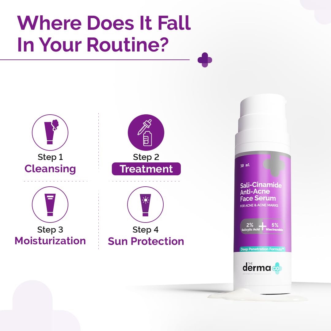 The Derma Co Sali-Cinamide Anti-Acne Face Serum - 30 ml | Fights active acne | Fades acne marks & scars | Controls excess oil | Unclogs pores | Reduces redness