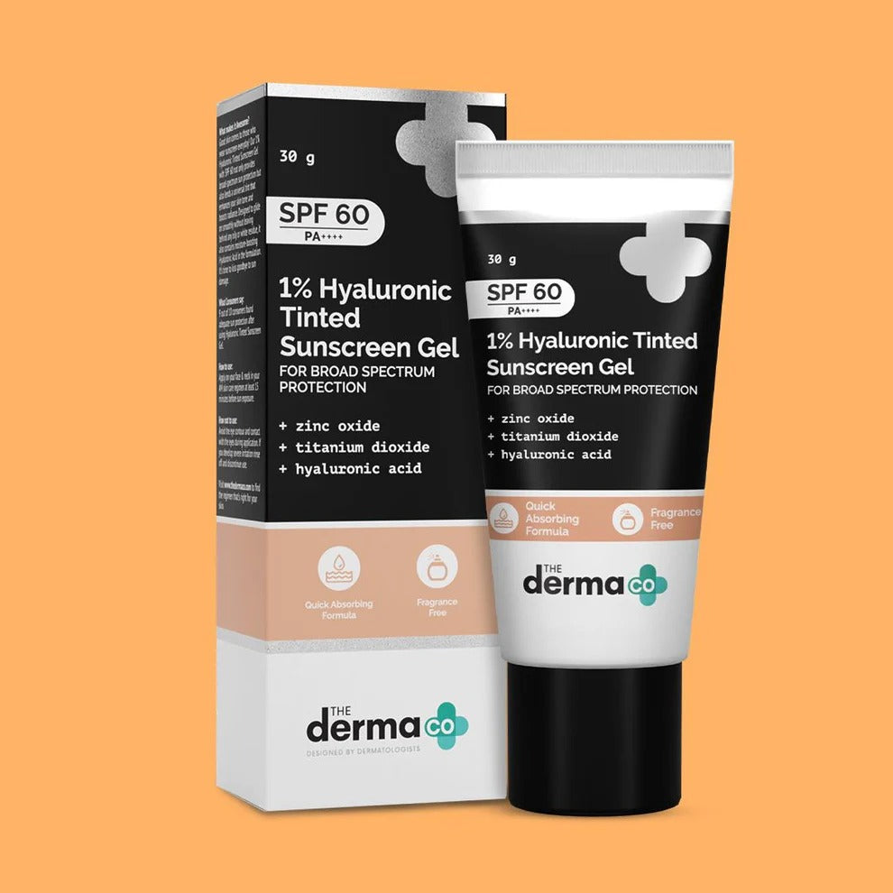 1% Hyaluronic Tinted Sunscreen Gel with SPF 60 & PA++++ for Broad Spectrum Protection - 30g