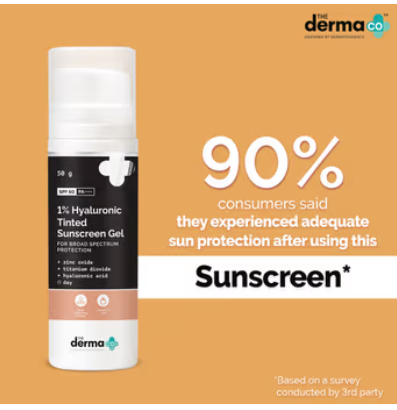 The Derma Co 1% Hyaluronic Tinted Sunscreen Gel For Broad Spectrum Protection SPF 60 PA++++(50G)
