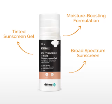 The Derma Co 1% Hyaluronic Tinted Sunscreen Gel For Broad Spectrum Protection SPF 60 PA++++(50G)