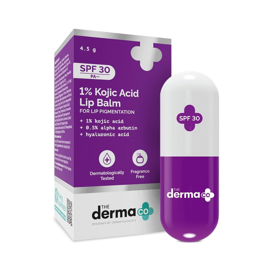 The Derma Co 1% Kojic Acid Lip Balm I With Alpha Arbutin & Hyaluronic Acid I SPF 30 PA++|Treats Pigmentation|Gives Moisturized Lips|Off White 4.5g