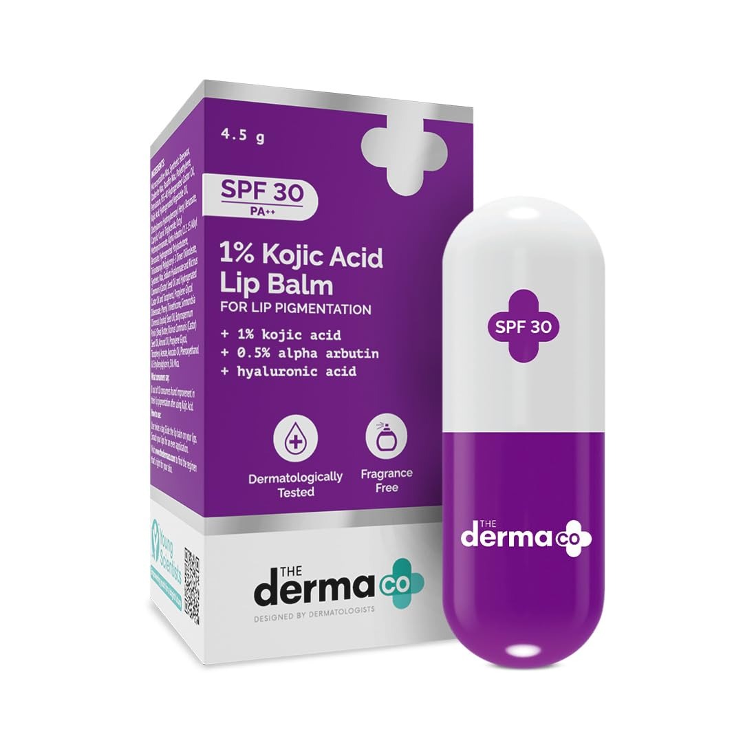 The Derma Co 1% Kojic Acid Lip Balm I With Alpha Arbutin & Hyaluronic Acid I SPF 30 PA++|Treats Pigmentation|Gives Moisturized Lips|Off White 4.5g