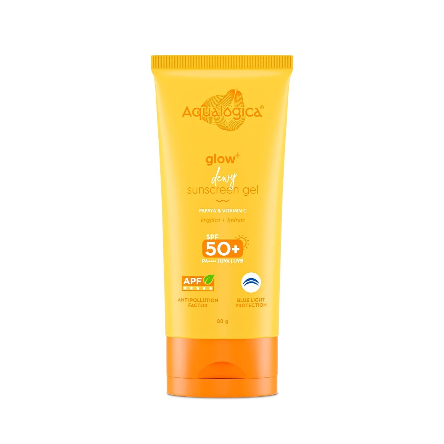 Aqualogica Glow+ Dewy Sunscreen Gel SPF 50+ PA++++ with Papaya & Vitamin C | UVA/B & Blue Light Protection | Anti-Pollution Factor (APF) Technology 80g