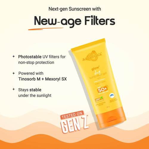 Aqualogica Glow+ Dewy Sunscreen Gel SPF 50+ PA++++ with Papaya & Vitamin C | UVA/B & Blue Light Protection | Anti-Pollution Factor (APF) Technology 80g