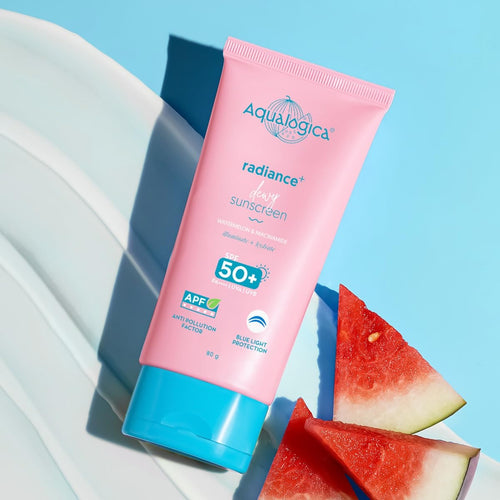 Aqualogica Radiance+ Dewy Sunscreen with Watermelon & Niacinamide with SPF 50 & PA++++ - 80g | Broad Spectrum SPF 50+ PA++++ | UVA/B & Blue Light Protection