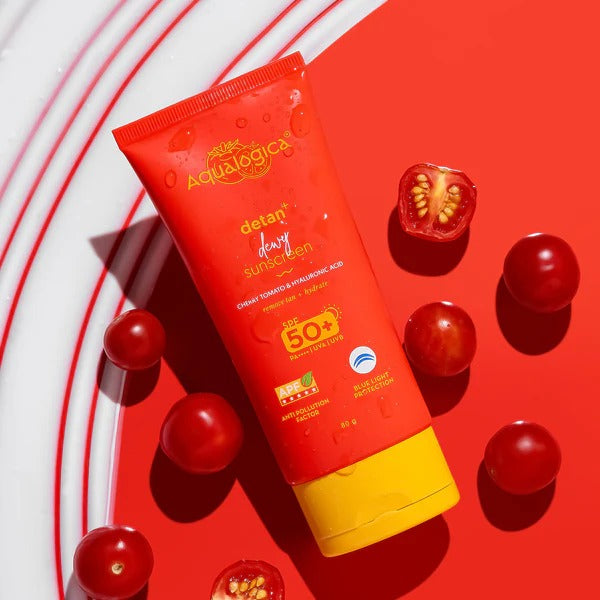 Detan+ Dewy Sunscreen In-Vivo Tested SPF 50+ PA++++ with Anti Pollution Factor (APF) | UVA/B & Blue Light Protection - 80g