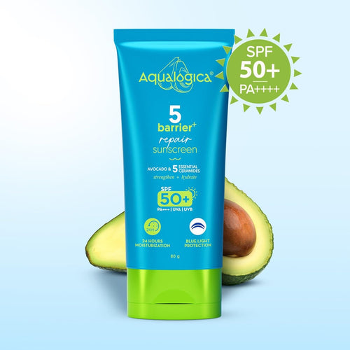 Aqualogica 5 Barrier+ Repair Sunscreen with Avocado & 5 Essential Ceramides | SPF 50 PA++++ | UVA/B & Blue Light Broad Spectrum Protection