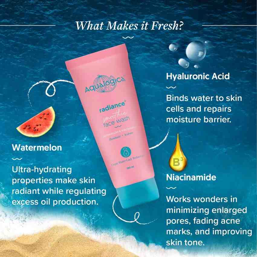 Aqualogica Radiance+ Smoothie Face Wash with Watermelon & Niacinamide for Men & Women -Reduces Dark Spots & Blemishes | For Oily, Dry & Acne Prone Skin -100ml