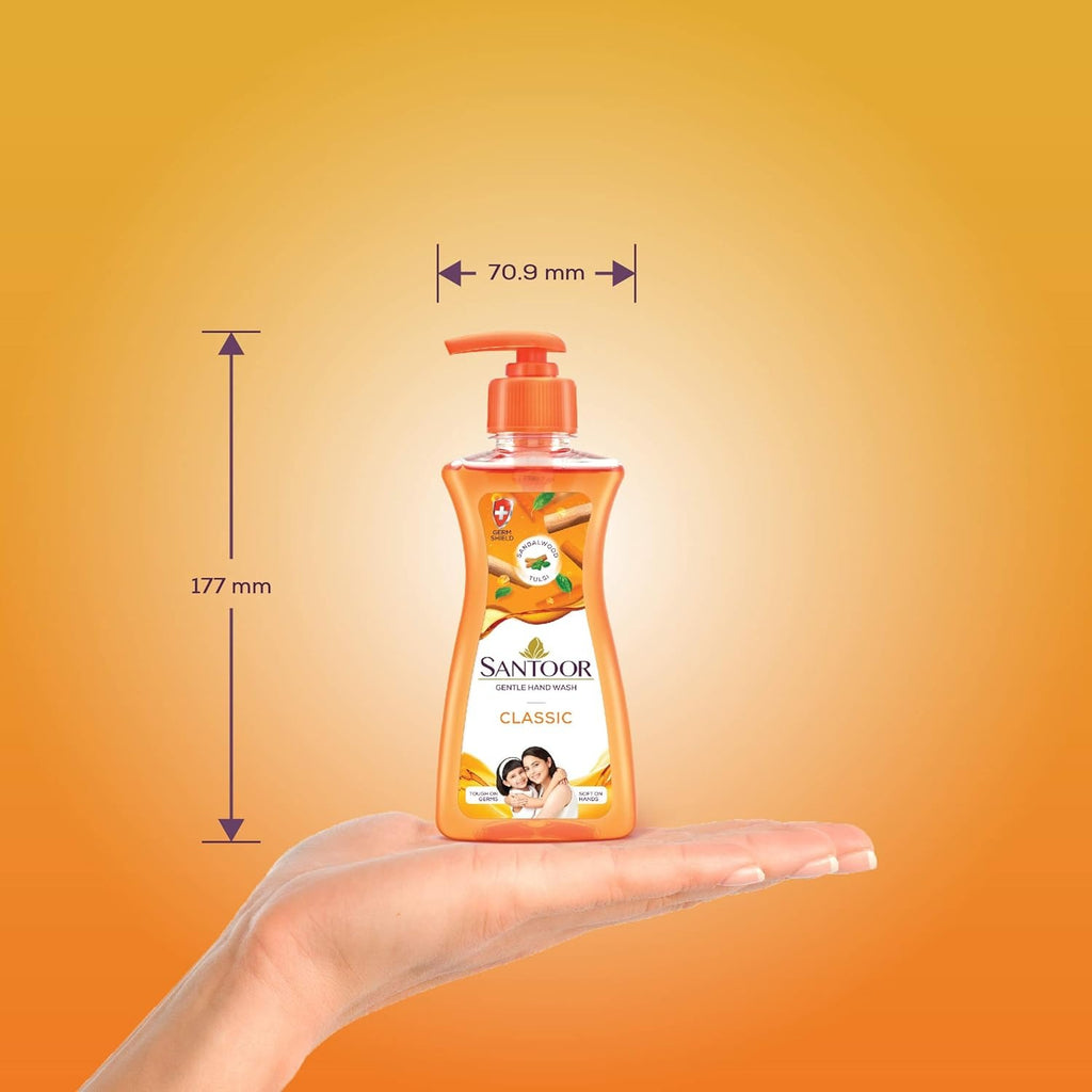 Santoor Hand wash Classic, 200ml (Buy 1 Get 1),moisturizing hand wash, germ protection hand wash, mild fragrance hand wash, skin friendly hand wash.