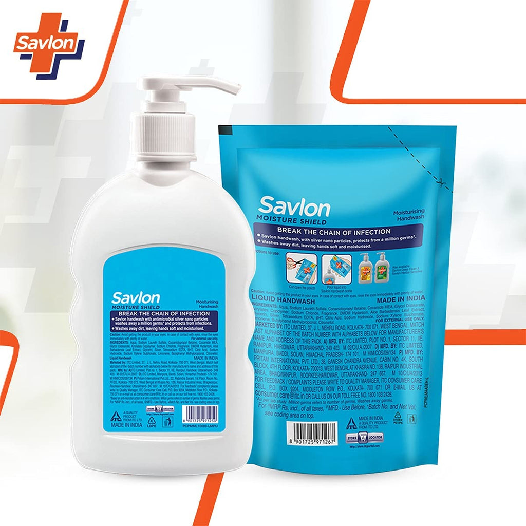 Savlon Moisture Shield Germ Protection Liquid Handwash 200ml pump + 175ml refill pouch combo,Germ Protection, Moisture Shield  Handwash , Aloe Vera  Soft Hands