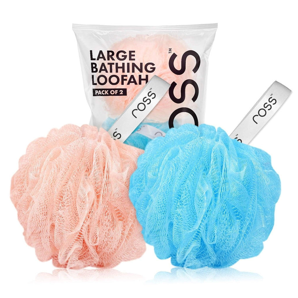 Ross Large Bath Loofah Sponge Scrubber Exfoliator for High Lather Cleansing (Peach and Blue),Bath loofah, body scrubber, bath sponge, exfoliating loofah,