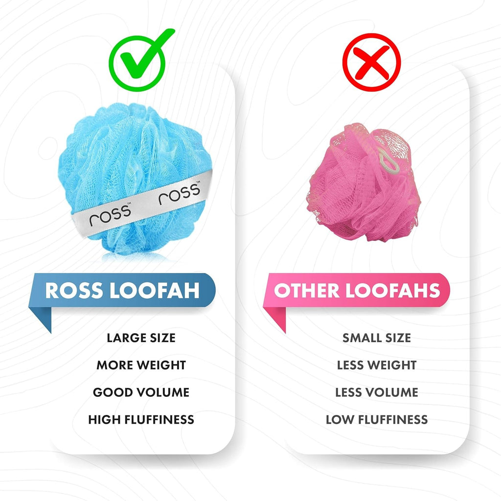 Ross Large Bath Loofah Sponge Scrubber Exfoliator for High Lather Cleansing (Peach and Blue),Bath loofah, body scrubber, bath sponge, exfoliating loofah,