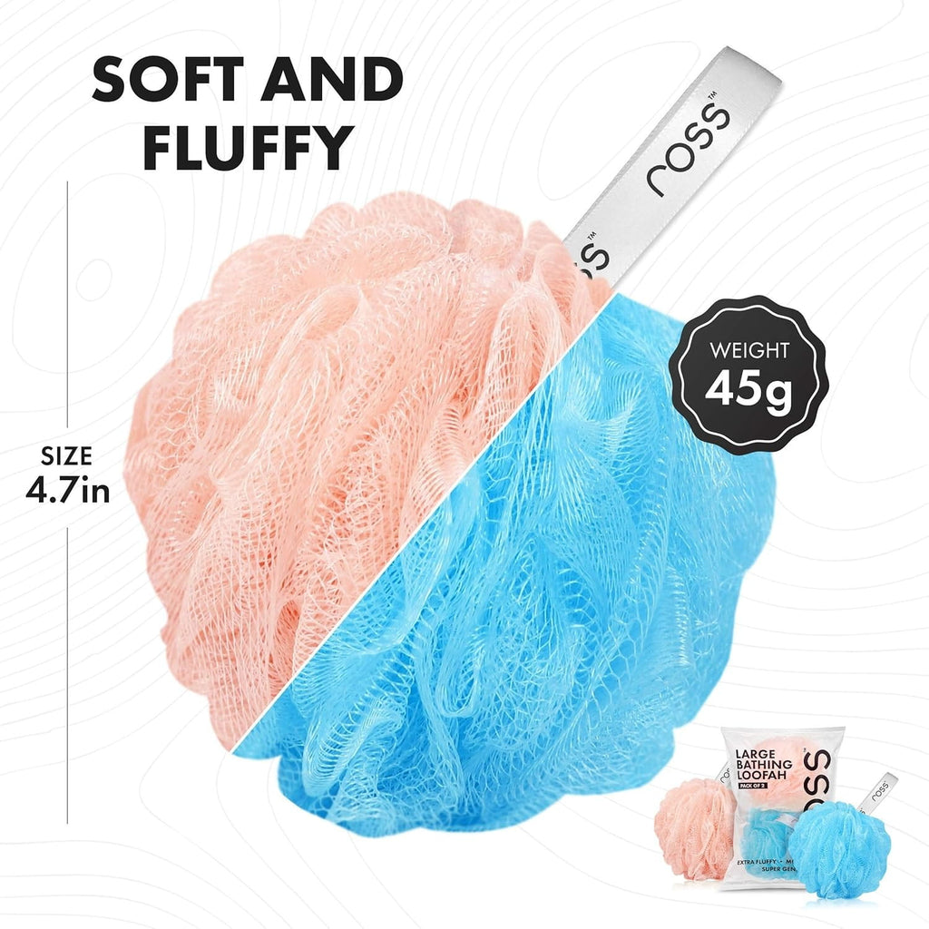 Ross Large Bath Loofah Sponge Scrubber Exfoliator for High Lather Cleansing (Peach and Blue),Bath loofah, body scrubber, bath sponge, exfoliating loofah,