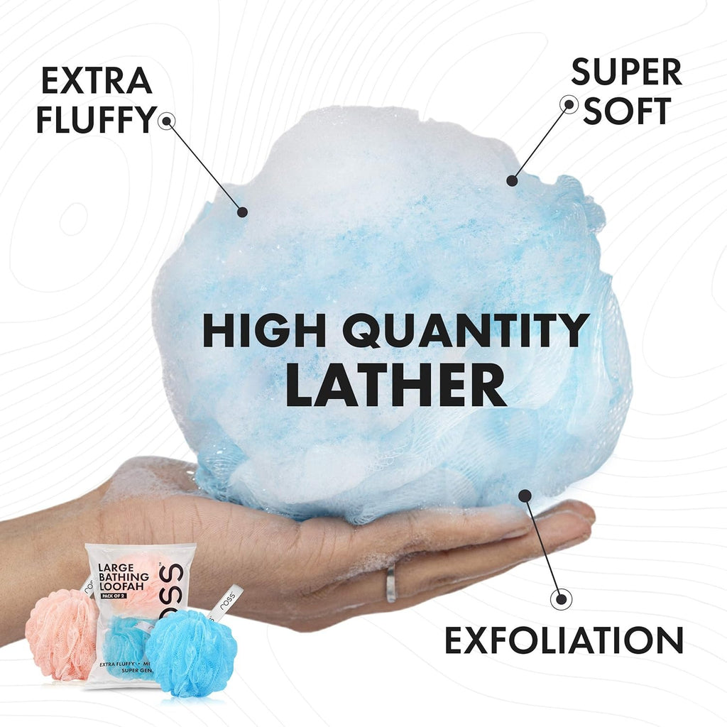 Ross Large Bath Loofah Sponge Scrubber Exfoliator for High Lather Cleansing (Peach and Blue),Bath loofah, body scrubber, bath sponge, exfoliating loofah,