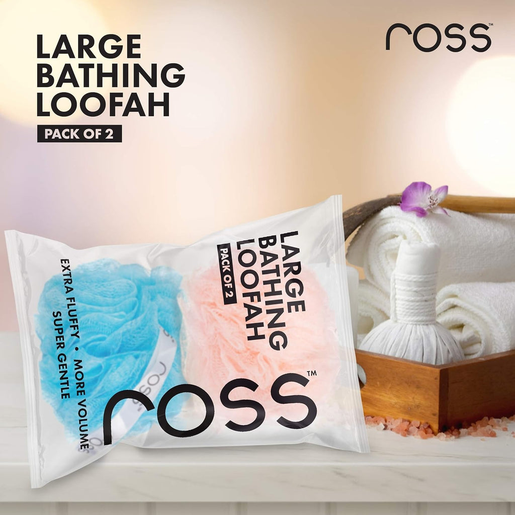 Ross Large Bath Loofah Sponge Scrubber Exfoliator for High Lather Cleansing (Peach and Blue),Bath loofah, body scrubber, bath sponge, exfoliating loofah,