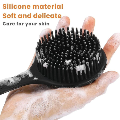 ANTIL'S 4-in-1 Soft Silicone Bath Brush Set | Long Handle Back Scrubber + Body Scrubber + Scalp Massager + Face Massager | Super Exfoliating & Lathering Shower,