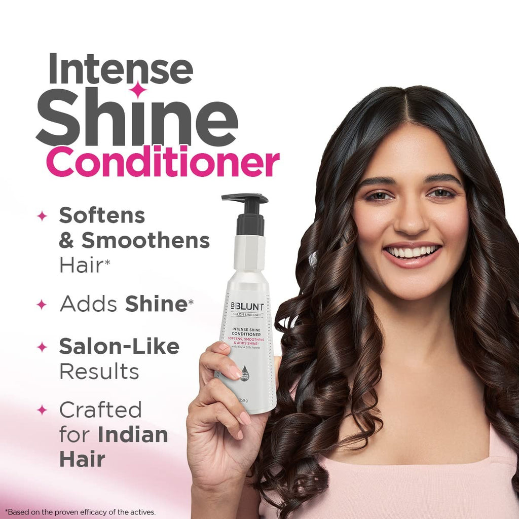 BBLUNT Intense Shine Conditioner for All Hair Types With Rice & Silk Protein For Softer, Smoother & Shinier Hair - 250 Grams
