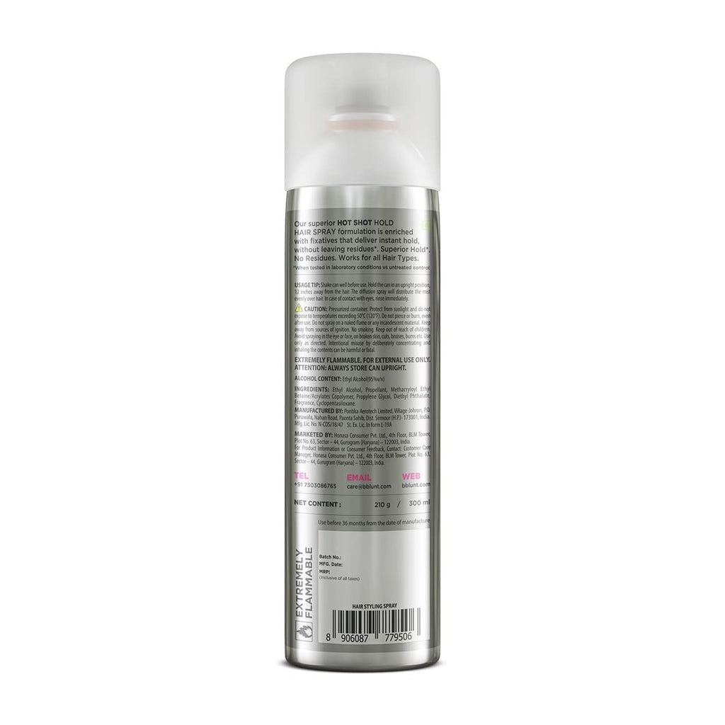 BBLUNT Hot Shot Hold Spray for Instant & Firm Hold - 300 ml