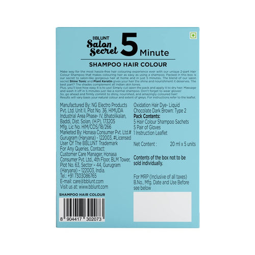 BBlunt 5 Minute Shampoo Hair Colour For 100% Grey Coverage - Chocolate Dark Brown