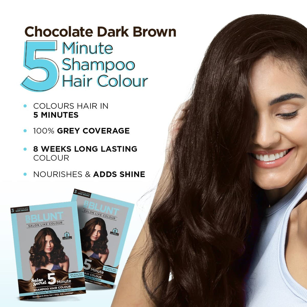 BBlunt 5 Minute Shampoo Hair Colour For 100% Grey Coverage - Chocolate Dark Brown
