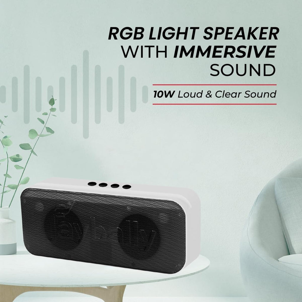 1200mAh Portable Wireless Bluetooth Speaker, 10W HD Sound, RGB Lights, TWS Connectivity, Bluetooth v5.3, Type C Charging Port (AST-3304, Black & White)