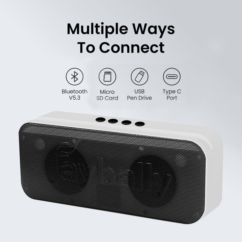 1200mAh Portable Wireless Bluetooth Speaker, 10W HD Sound, RGB Lights, TWS Connectivity, Bluetooth v5.3, Type C Charging Port (AST-3304, Black & White)