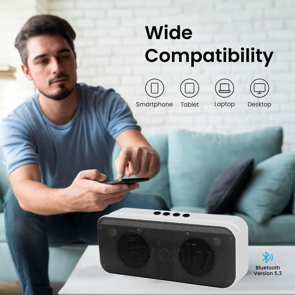 1200mAh Portable Wireless Bluetooth Speaker, 10W HD Sound, RGB Lights, TWS Connectivity, Bluetooth v5.3, Type C Charging Port (AST-3304, Black & White)