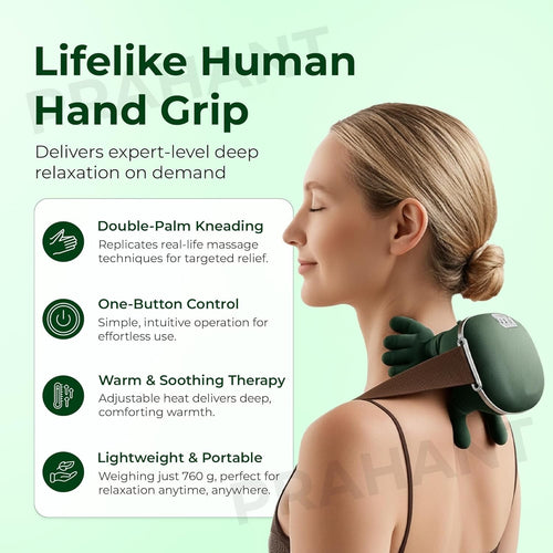 Bionic Heated Massager, Wireless Portable Shiatsu Neck, Back and Leg Massager, Electric Deep Tissue handlend 4D Kneading Massage, Human Hand Design for Blood Circulation, Pain Relief and Muscle Relaxation.