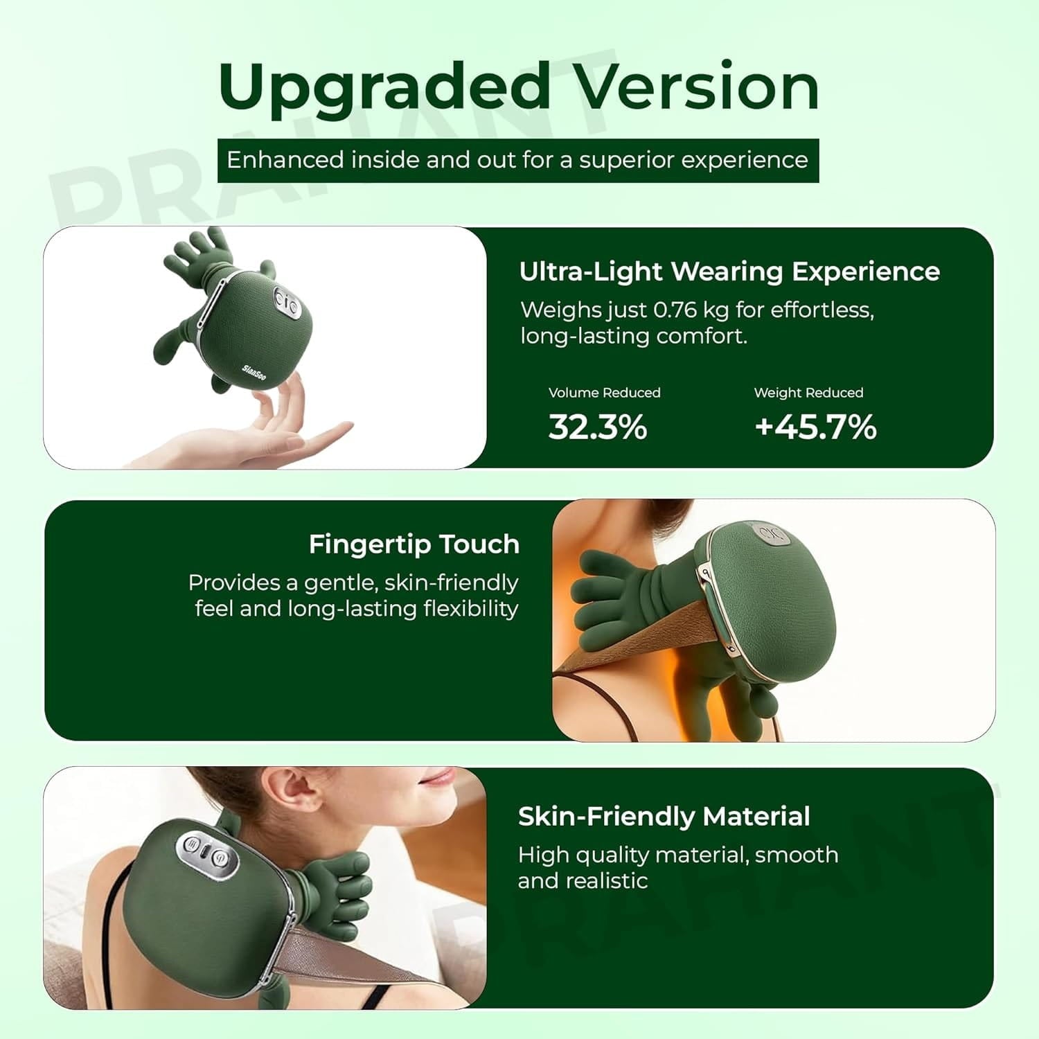 Bionic Heated Massager, Wireless Portable Shiatsu Neck, Back and Leg Massager, Electric Deep Tissue handlend 4D Kneading Massage, Human Hand Design for Blood Circulation, Pain Relief and Muscle Relaxation.