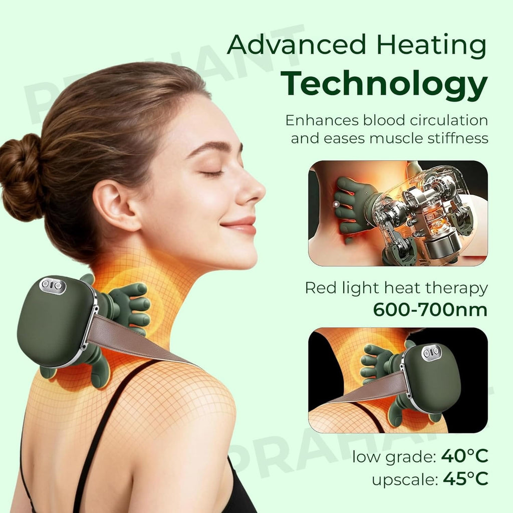 Bionic Heated Massager, Wireless Portable Shiatsu Neck, Back and Leg Massager, Electric Deep Tissue handlend 4D Kneading Massage, Human Hand Design for Blood Circulation, Pain Relief and Muscle Relaxation.