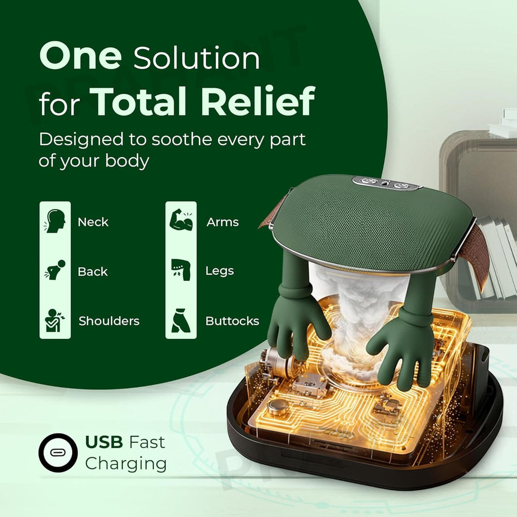 Bionic Heated Massager, Wireless Portable Shiatsu Neck, Back and Leg Massager, Electric Deep Tissue handlend 4D Kneading Massage, Human Hand Design for Blood Circulation, Pain Relief and Muscle Relaxation.