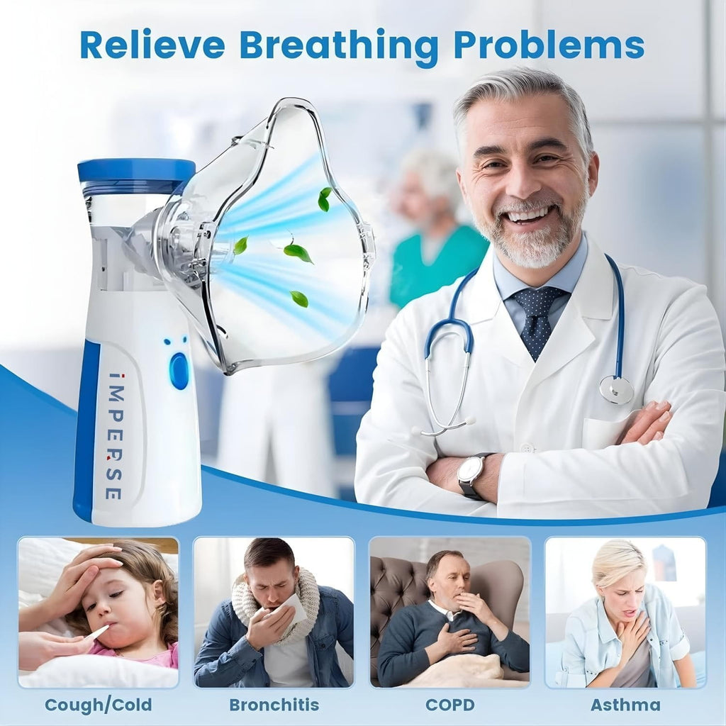 Nebulizer - Mesh Nebulizer ( Portable ) for Adults & Kids, Mini Handheld Ultrasonic Inhaler, Low-Noise Steam Vaporizer for Home & Travel(Blue)