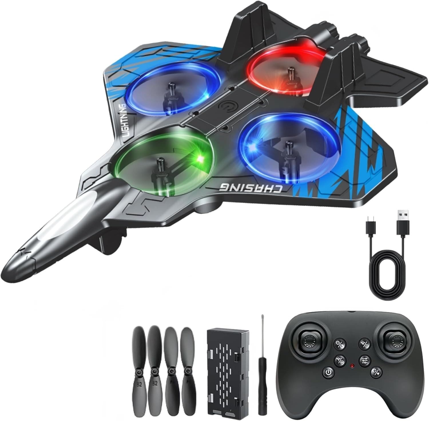 Combat Aircraft Drone RC Fighter Jet - Remote Control Airplane | Easy-to-Fly Stable Jet for Kids | LED Lights, 360° Floating Fighter Plane.