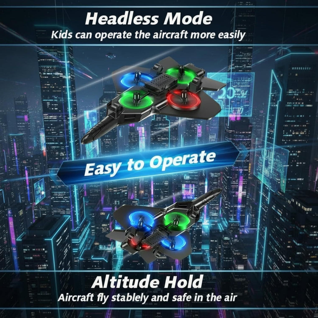 Combat Aircraft Drone RC Fighter Jet - Remote Control Airplane | Easy-to-Fly Stable Jet for Kids | LED Lights, 360° Floating Fighter Plane.