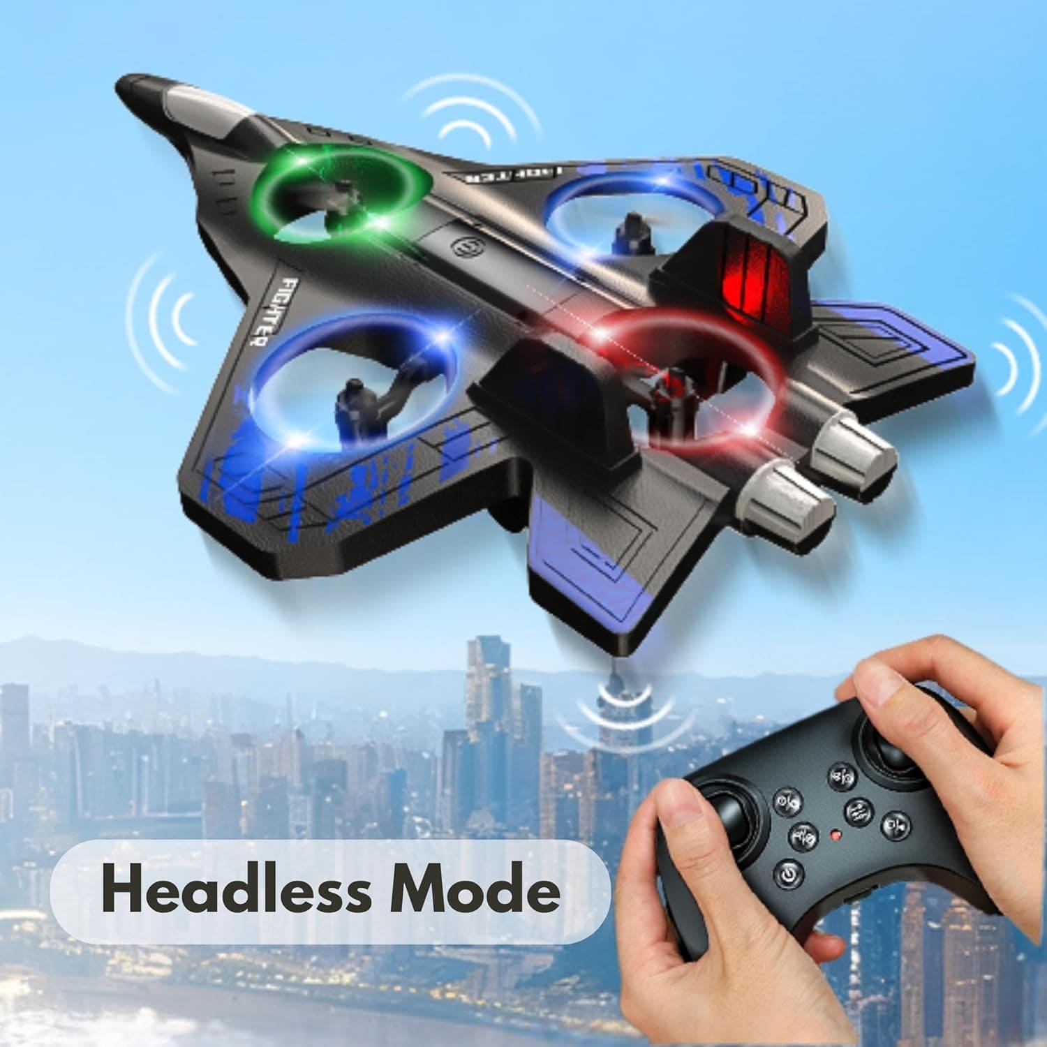 Combat Aircraft Drone RC Fighter Jet - Remote Control Airplane | Easy-to-Fly Stable Jet for Kids | LED Lights, 360° Floating Fighter Plane.