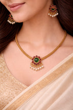 Royal Ruby Emerald Pearl Pendant Set
