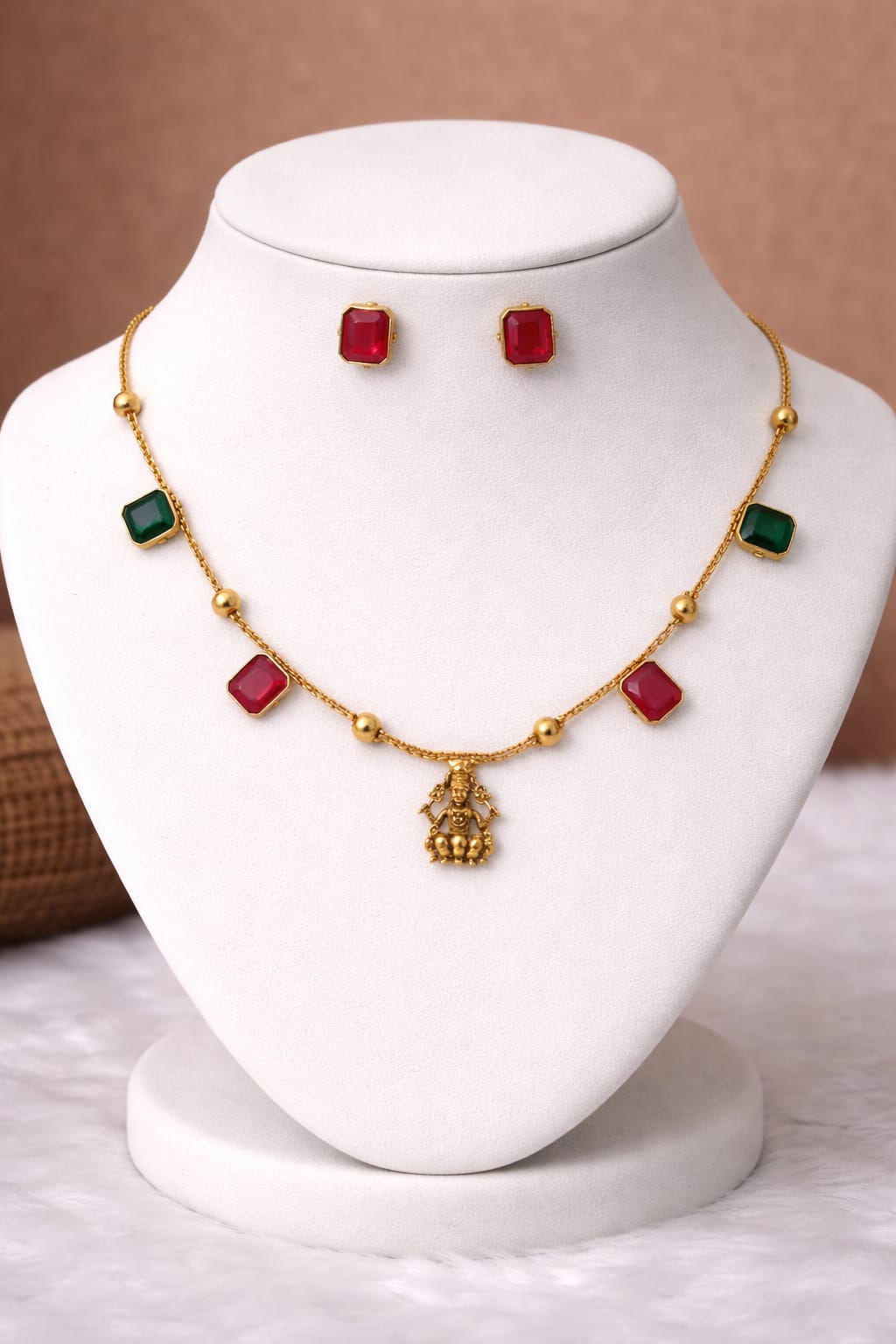 Elegant Lakshmi Ruby Emerald Necklace set