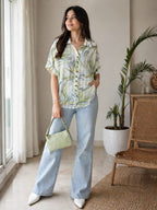Mint Swirl Breeze Shirt | Cotton Silk | XXL | Korean crop Top | Chinese crop top |