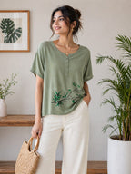 Olive Leaf Breeze Top | cotton Silk Material | korean & chinese crop top