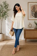 Korean | Chinese Soft Cream Flow Top | XL | korean & chinese crop top