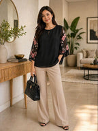 Korean  | Chinese | Floral Elegance Black Top | Korean & chinese crop top