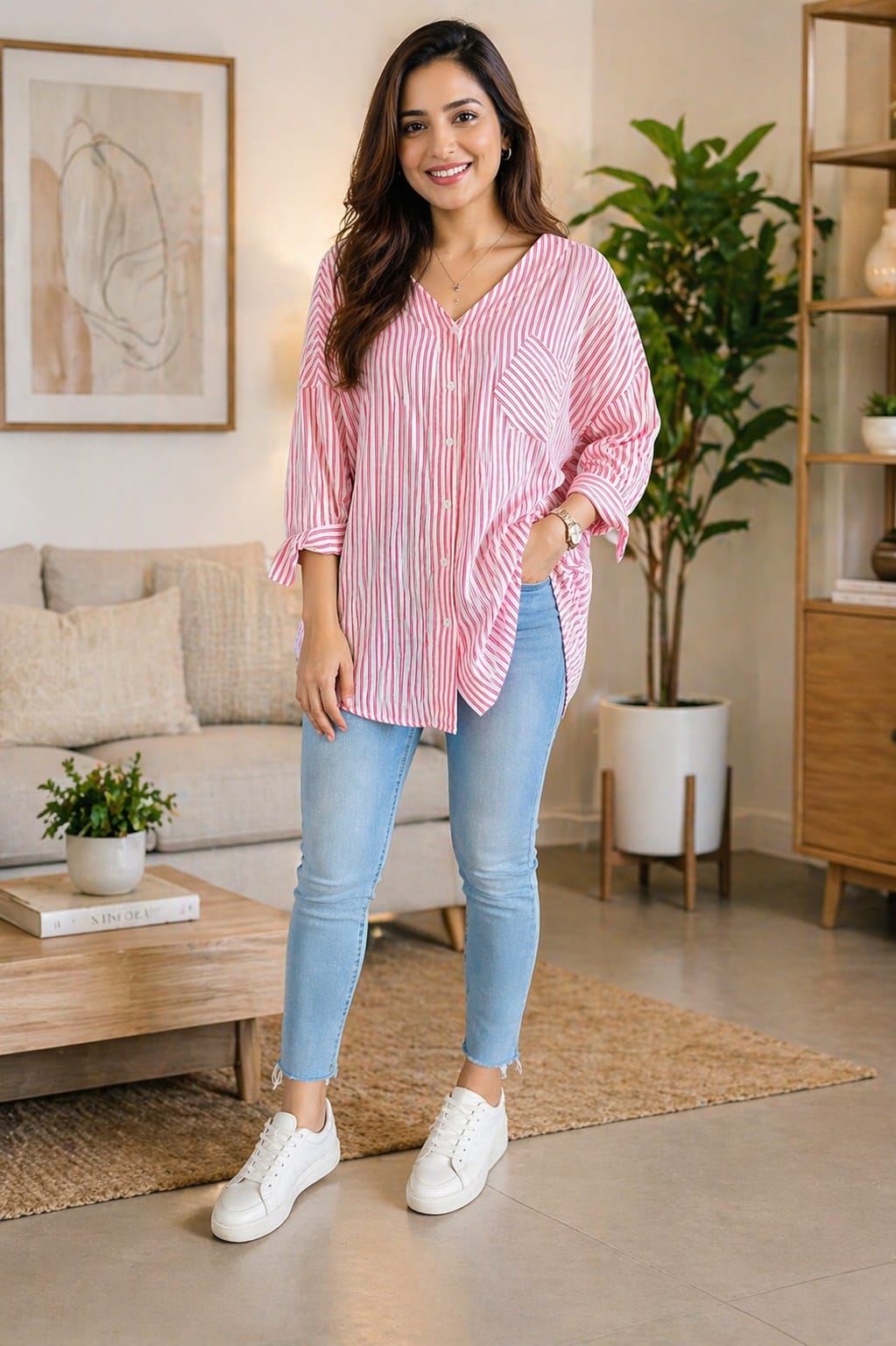 Pink Strip Breeze Shirt | Korean | Chinese Crop Top | xxl |