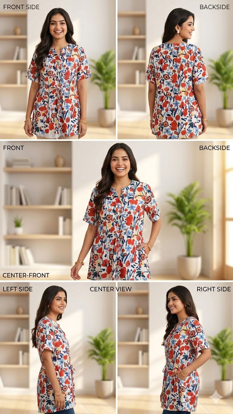 Women’s Floral Printed Casual Top with Waist Tie – Short Sleeve V-Neck Top | XL |